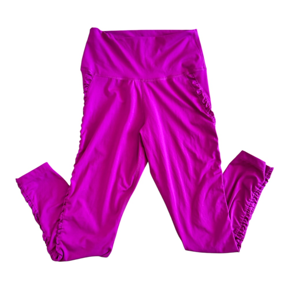 Nike Women Medium Dri-FIT Magenta Leggings- Cropped Ruched Sides Active- Used